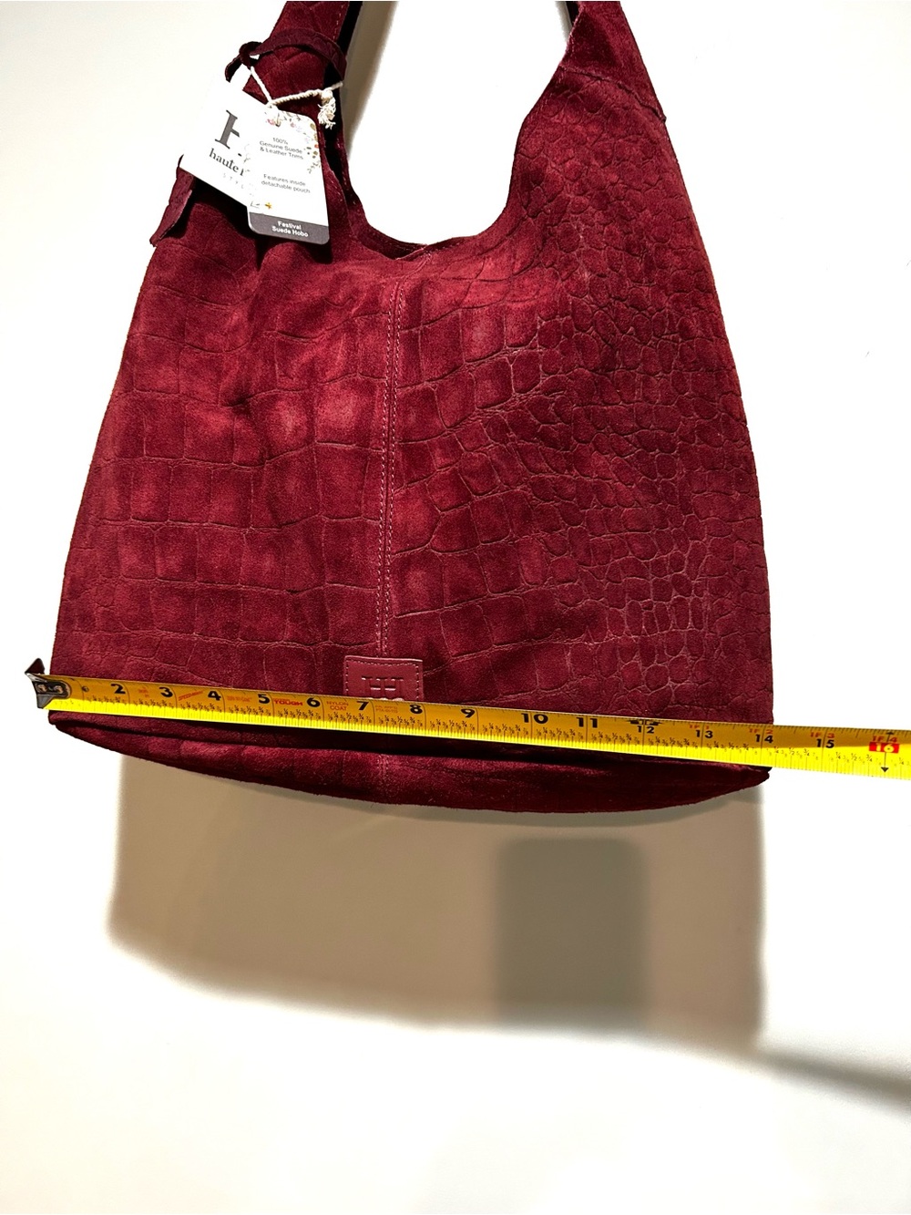 Haute Hippie Wine Red Croc-Embossed Suede Hobo Shoulder Bag - Picture 9 of 11